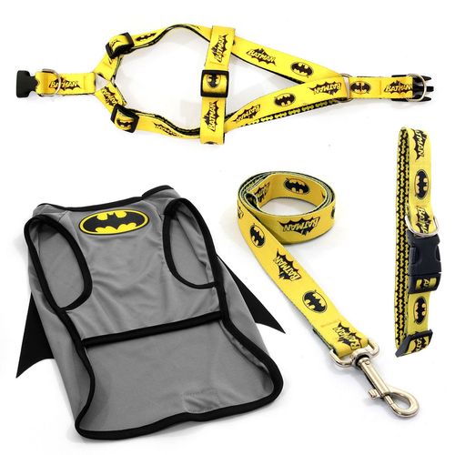 Kit para Cachorro Batman - Fantasia + Peitoral + Guia e Coleira