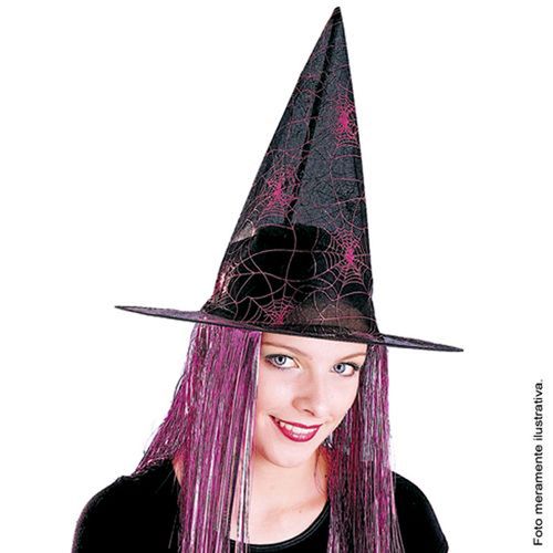 Chapéu Bruxa Preto / Roxo com Cabelo