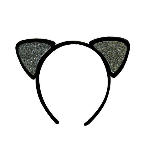 Tiara De Gatinha Com Glitter Prata  Poliester - Abrakadabra