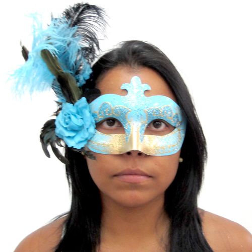 Máscara Veneziana Flor - Azul com Verde