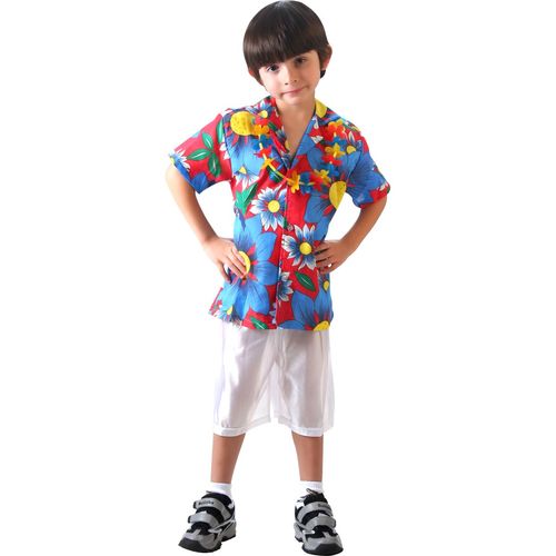 Havaiano Fantasia Infantil - Menino -  Short, Camisa e Colar