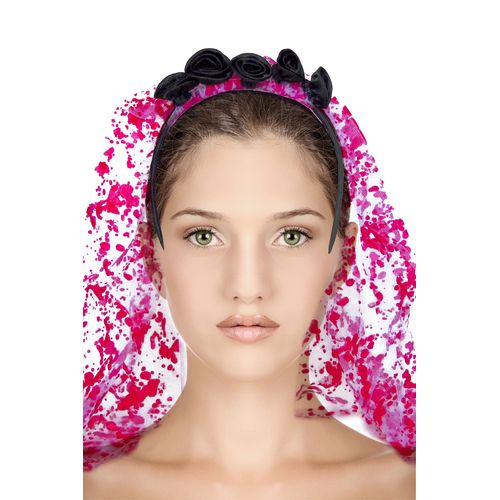 Tiara com Véu Rosa - Halloween