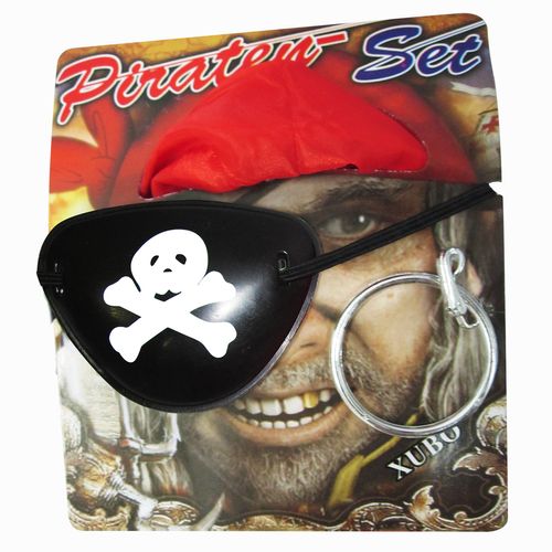 Kit Pirata Com Tapa Olho Bandana E Argola Tamanho Unico