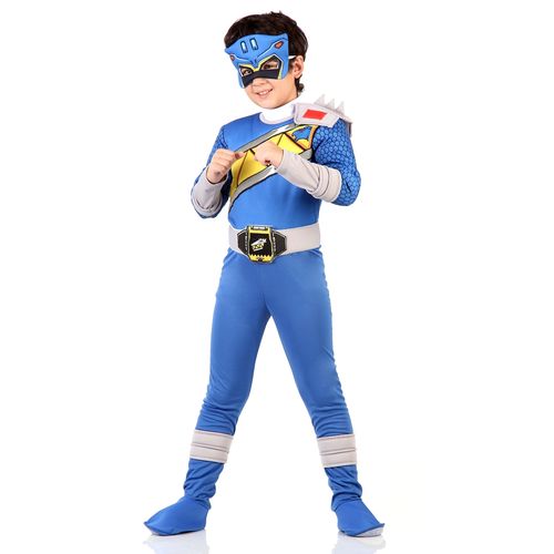 Fantasia Power Ranger Dino Charge Azul Infantil Luxo