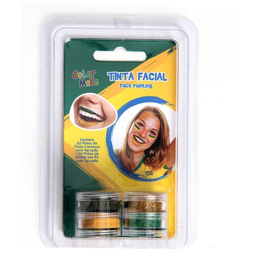 Cartela Kit Boca Verde/Amarelo 2 Cremoso, 2 Glitter - Copa do Mundo