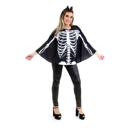 Fantasia Poncho Caveira Adulto - Halloween