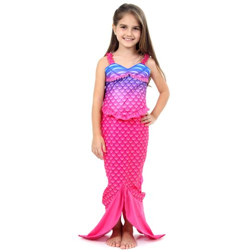 Fantasia Infantil Vestido de Sereia Com Calda Rosa e Roxo
