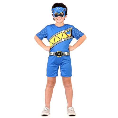 Fantasia Power Ranger Dino Charge Azul Curto Infantil