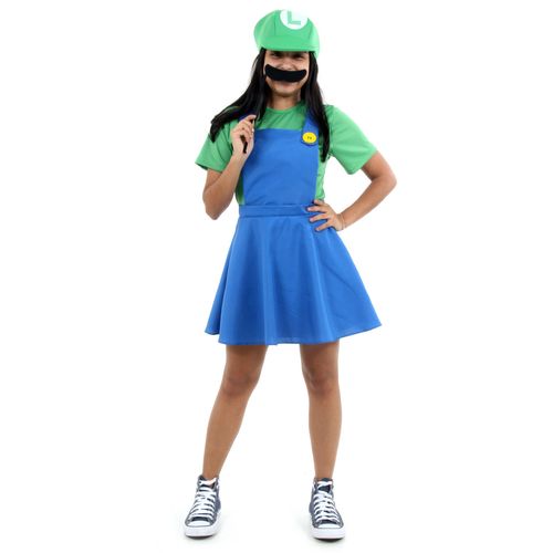 Fantasia Luigi Feminino Vestido Teen - Super Mario World