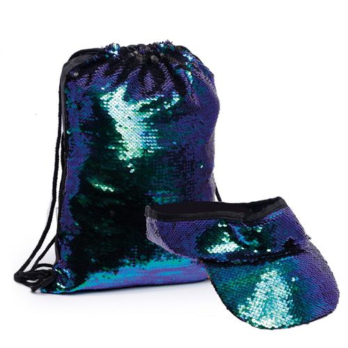 Kit Sacola Bolsa e Viseira Paetê Verde - Cromus