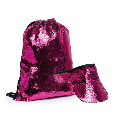 Kit Sacola Bolsa e Viseira Paetê Rosa - Cromus