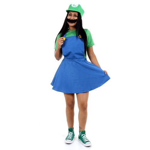 Fantasia Luigi Vestido Feminino Adulto - Super Mario World