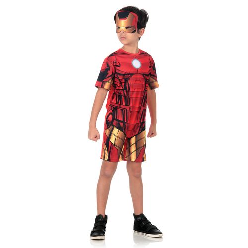 Fantasia Homem de Ferro Infantil Curto com Máscara Original Vingadores - Marvel