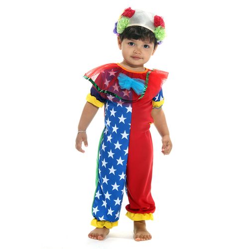 Fantasia de Palhaço de circo c/ Peruca e Macacão Bebê
