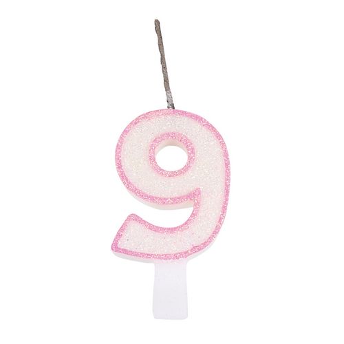 Vela Glitter - Rosa Número 9 - Festcolor