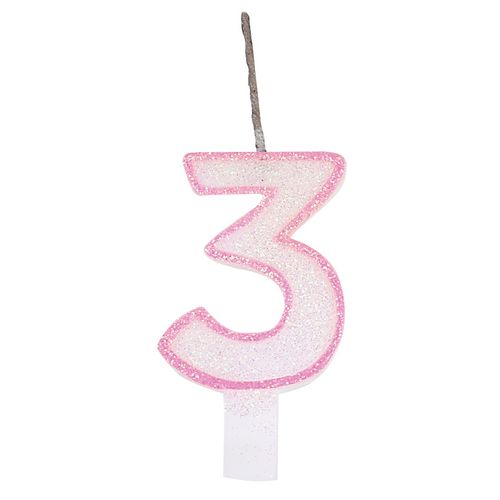 Vela Glitter - Rosa Número 3 - Festcolor