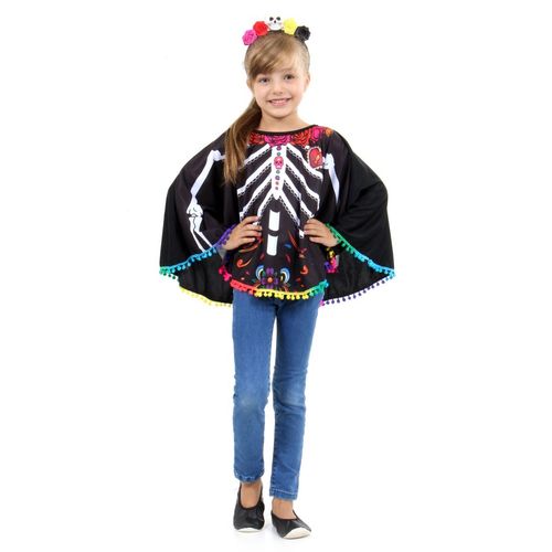 Fantasia Poncho Caveira Mexicana - Halloween