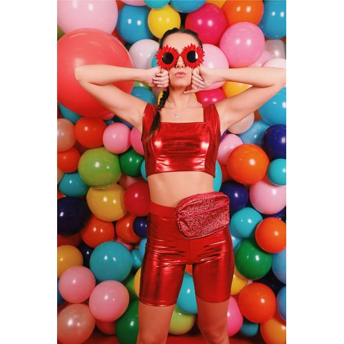Fantasia Top e Shorts Metalizado Vermelho Adulto - Fantastique
