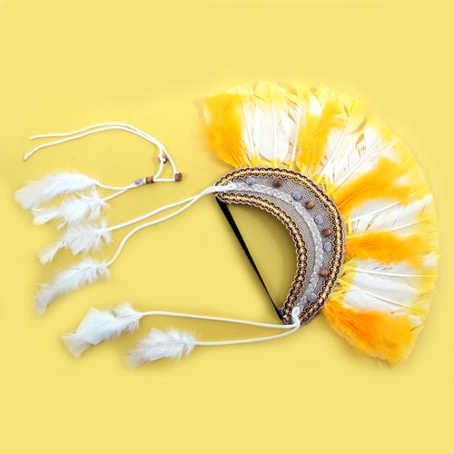 Cocar de Índio - Branco com Amarelo