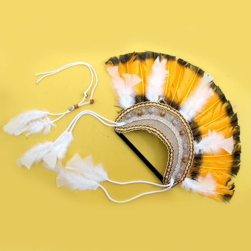 Cocar de Índio - Amarelo Escuro com Branco