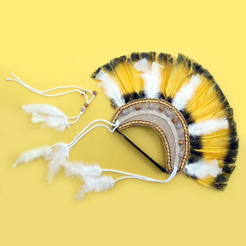 Cocar de Índio - Amarelo Claro com Branco