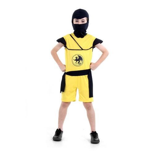 Fantasia Ninja Amarelo Curto Infantil - Guerreiro Ninja