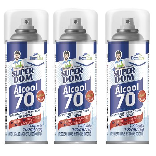 Kit 12 Álcool Aerossol Super Dom 70º - 100ML - Mata Bactérias - Domline