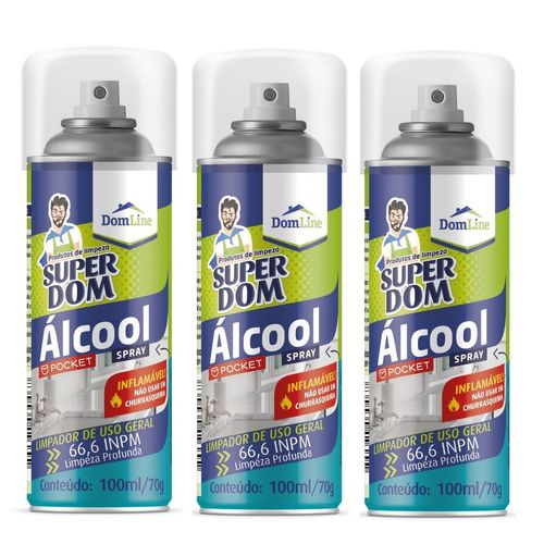 Kit 12 Álcool Aerossol Super Dom 66º - 100ML - Limpador de uso Geral - Domline