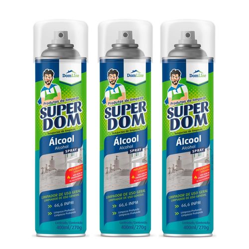 Kit 12 Álcool Aerossol Super Dom 66º - 400ML - Limpador de uso Geral - Domline