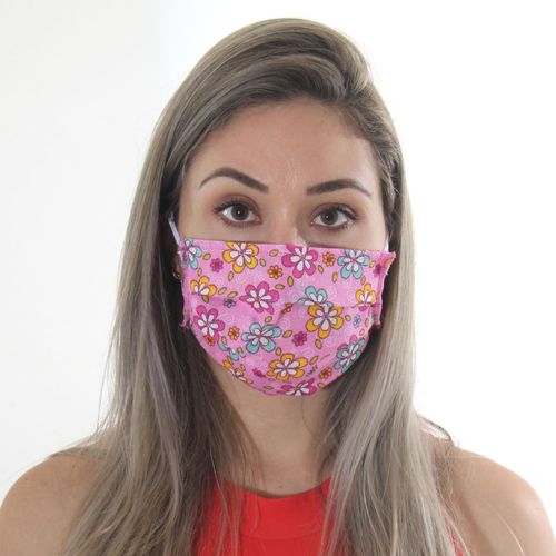 Máscara de Tecido Dupla Camada Lavável Adulto - Rosa com Flores