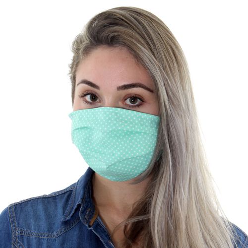 Máscara de Tecido Dupla Camada Lavável Adulto -  Verde Bolinhas