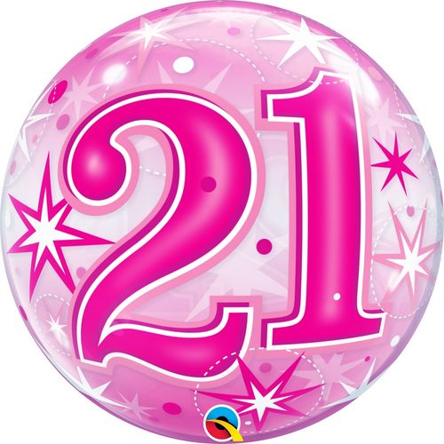 Balão Bubbles 22 Polegadas - 56cm - Nº21 - Estrelas Rosa - Qualatex