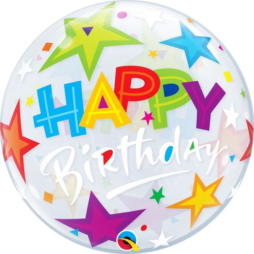 Balão Bubbles 22 Polegadas - 56cm - Happy BirthDay Estrela - Qualatex