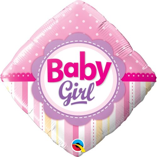 Balão Metalizado Diamante 18 Polegadas - 46cm - Bebê Menina Rosa - Qualatex
