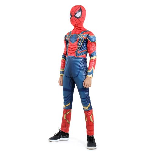 Fantasia Homem Aranha de Ferro Infantil Longa Original com Máscara e Peitoral - Vingadores - Marvel