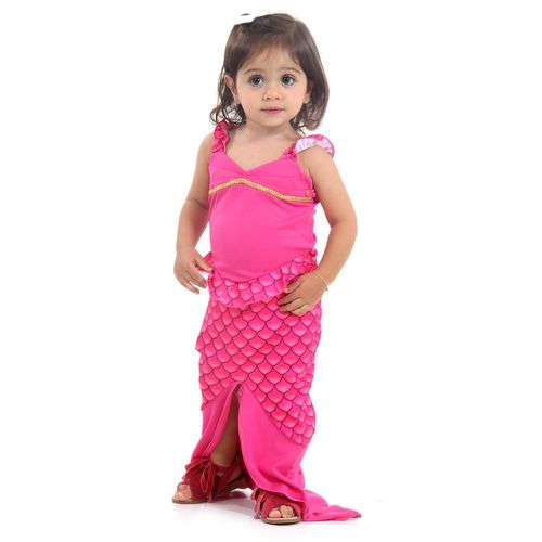 Fantasia Vestido  Sereia Rosa Bebê com Cauda