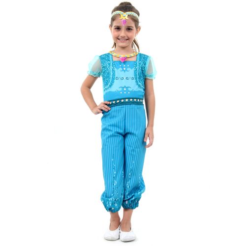 Fantasia Odalisca Azul Infantil com Colar e Tiara