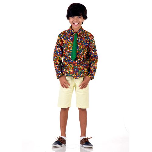 Fantasia Camisa São João com Gravata Verde Infantil - Festa Junina