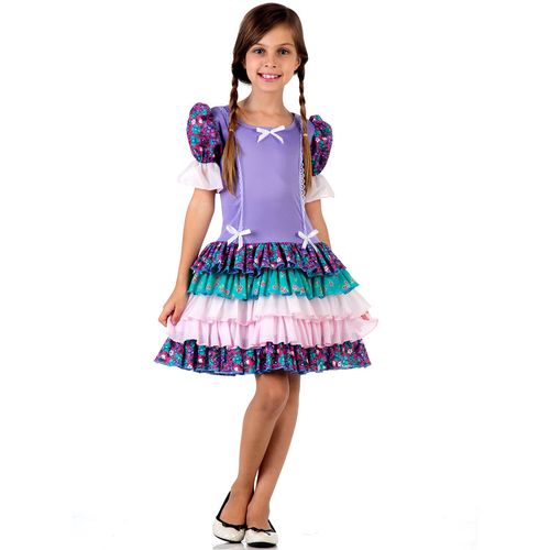 Fantasia Caipira Luxo Babados Lilas Infantil - Festa Junina