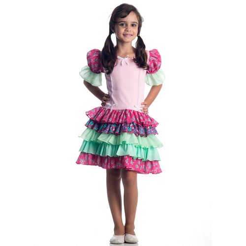 Fantasia Caipira Luxo Babados Infantil - Rosa- Festa Junina