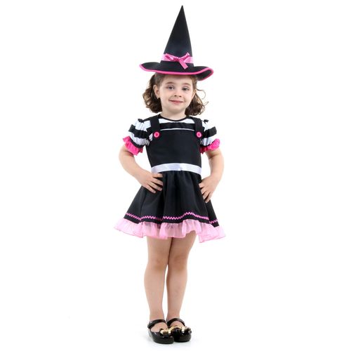 Fantasia Bruxa Rosa Vestido Bebê com Chapéu - Halloween