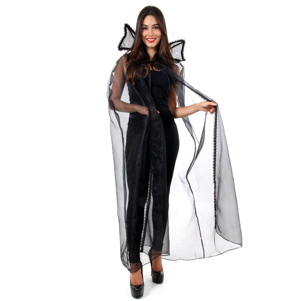 Fantasia de Halloween Feminina Vampira Chic com Capa