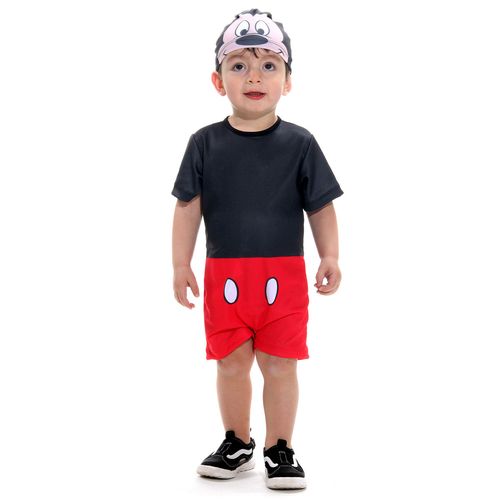 Fantasia Bebê Mickey Macacão Curto com Touca - Disney