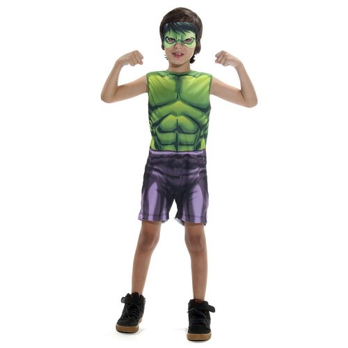 Fantasia Hulk Infantil Regata Original com Máscara - Vingadores - Marvel