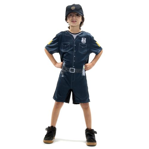 Fantasia Infantil Policial Macacão Curto c/ Boné Abrakadabra