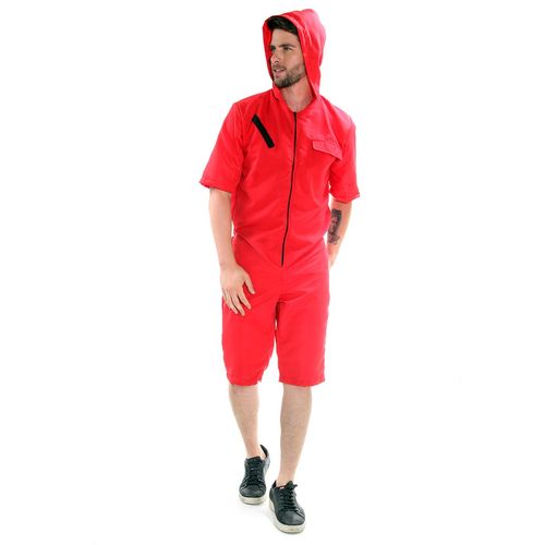 Fantasia Macacão Vermelho Curto com Capuz  - Adulto