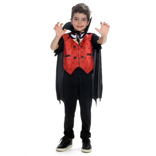 Fantasia Infantil Vampiro Com Capa e Colete Halloween