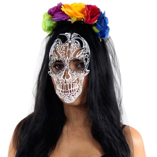 Tiara com Véu - Caveira Mexicana