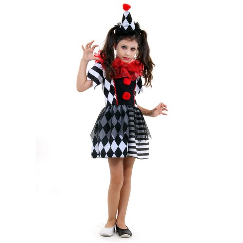 Fantasia Palhaça Assassina Infantil com Tiara- Halloween