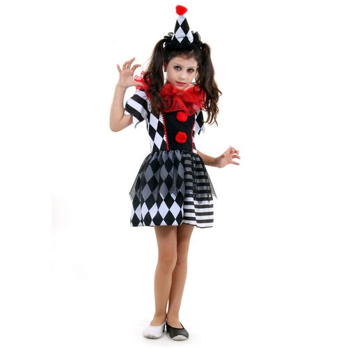 Fantasia Palhaça Assassina Infantil com Chapéu - Halloween
